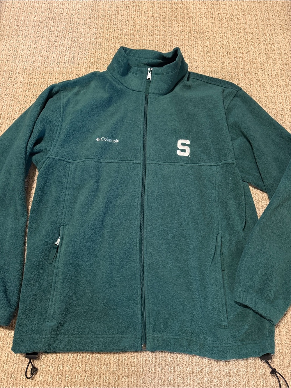 Men’s Columbia Michigan State Spartans green full zip fleece jacket sz Large